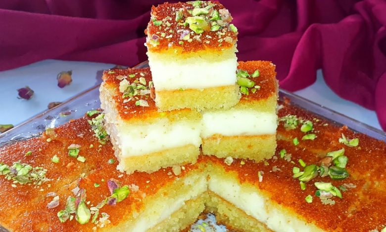 طريقة عمل البسبوسة بالقشطة المنزلية