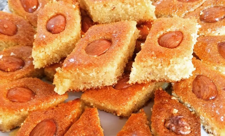 طريقة عمل بسبوسة باللوز